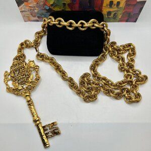 Gold Plate Chain Belt with Large Victorian Key